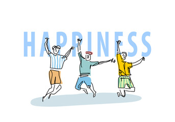 Minimalist line art illustration of a winning team jumping joyfully. Perfect for concepts like success, achievement, teamwork, and celebration