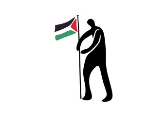 Minimalist silhouette illustration of a person raising the Palestinian flag. A symbol of struggle, resistance, and solidarity