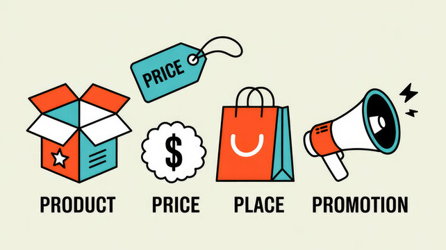 Four Pillars of Marketing: A visual representation of the core elements of the marketing mix, product, price, place, and promotion. a guide for brand success
