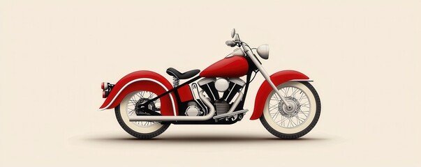 A vintage-style red motorcycle is featured, showcasing its sleek design and chrome accents against a soft neutral background.