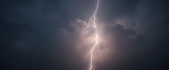 lightning bolt hitting through a cloudy sky