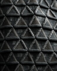 Fototapeta premium Textured surface with repeating triangle pattern. Dark gray and neutral tones create depth and visual interest. Modern design.