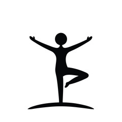 Black Silhouette Yoga Tree Pose on White Background