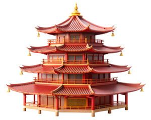 Red Pagoda Asian Architecture 3D Model
