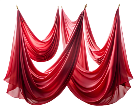 Three Flowing Red Fabric Drapes