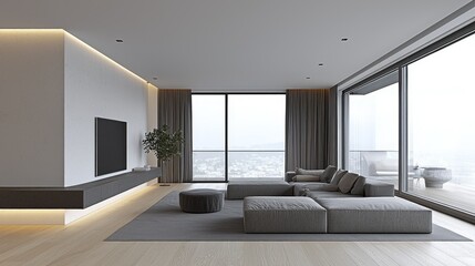 Modern Apartment Living Room with City View (1)