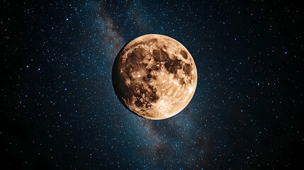 Fototapeta premium Large detailed moon with craters shown against a dark starry background with hints of the Milky Way visible