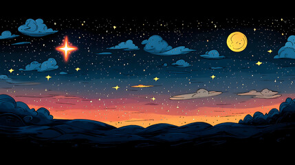 Night sky with clouds and sunrise
