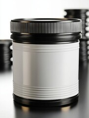 White Jar with Black Ribbed Lid Mockup,packaging,container