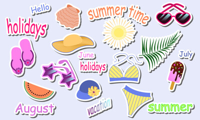 Summer stickers set. Stickers for diary, scrapbooking. Vector
