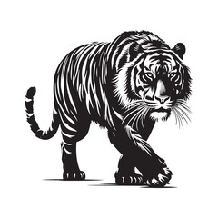 Stripes of Power: A Striking Collection of Bengal Tiger Vector Silhouettes Showcasing the Majesty, Strength, and Endangered Beauty of This Iconic Big Cat of India