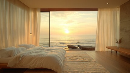 Fototapeta premium Coastal bedroom sunrise view