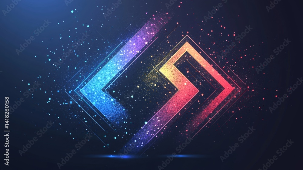 Poster abstract gradient arrow shape on dark background. dynamic shape. modern graphic elements. minimal ge