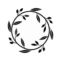 Fototapeta premium Circle Floral Frame Silhouette |Round Botanical Border Vector Design