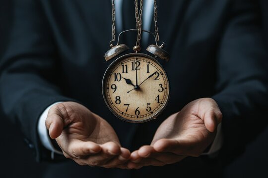 Control time, freedom or efficient time management to finish project within deadline, productivity or efficiency, productive project manager concept, businessman hand control time with clock