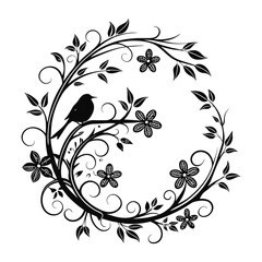 Circle Floral Frame Silhouette |Round Botanical Border Vector Design