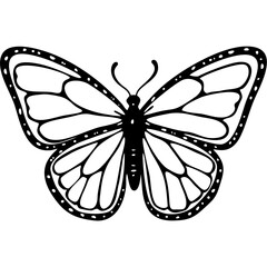 Butterfly in hand-drawn black line vector style
