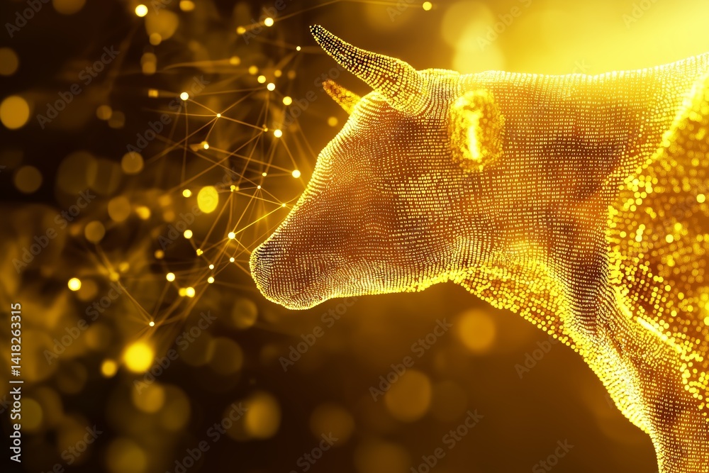 Aufkleber golden digital bull formed by glowing data particles representing strong bullish financial trends an