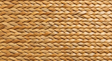 Natural braided straw texture with thick irregular weave in warm golden tones, perfect for eco-friendly crafts, rustic furniture, handmade backgrounds and decor elements