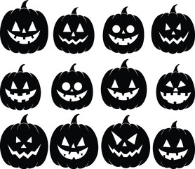 Set of Halloween Jack-o'-Lantern Silhouettes – Pumpkin Faces Collection