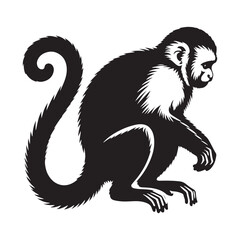 Fototapeta premium Jungle Acrobats: A Playful Collection of Capuchin Monkey Vector Silhouettes Showcasing the Agility, Curiosity, and Expressive Nature of These Intelligent and Energetic New World Primates