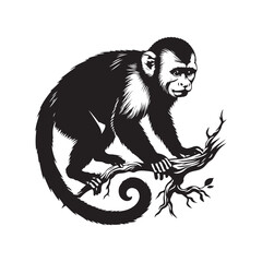 Jungle Acrobats: A Playful Collection of Capuchin Monkey Vector Silhouettes Showcasing the Agility, Curiosity, and Expressive Nature of These Intelligent and Energetic New World Primates