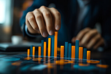 Present company growth, boost profit or increase revenue, success investment or growing sales, report or improvement statistics concept, businessman present graph with high improvement bar
