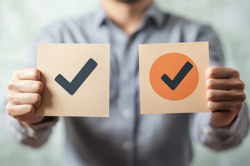 Pros and cons, do and dont or negative vs positive, comparison or advice article, yes or no, good or bad idea concept, business people holding big pros and cons, right and wrong