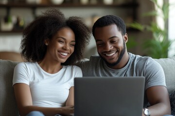 Happy middle aged couple using digital tablet relaxing on couch at home. Smiling mature man and woman holding tab browsing internet on pad device sitting on sofa in living room. Authentic candid