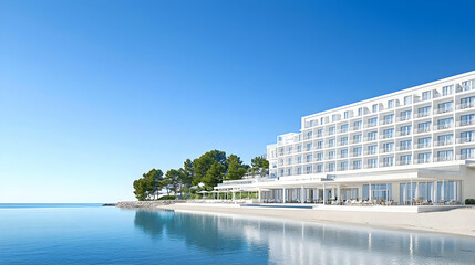Coastal Resort Hotel With White Facade On Beach