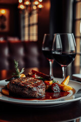 Delicious Steak Dinner in Elegant Restaurant