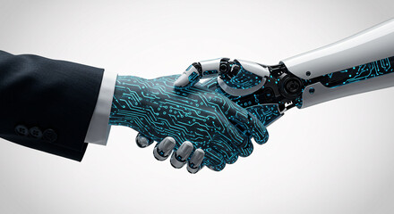 Handshake Between Human and Robotic Hand with Circuit Board Patterns &ndash; Symbolic Business & Technology Integration


