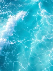 Obraz premium Pure blue turquoise water texture of the ocean sea with foam from and waves. Vertical wallpaper.