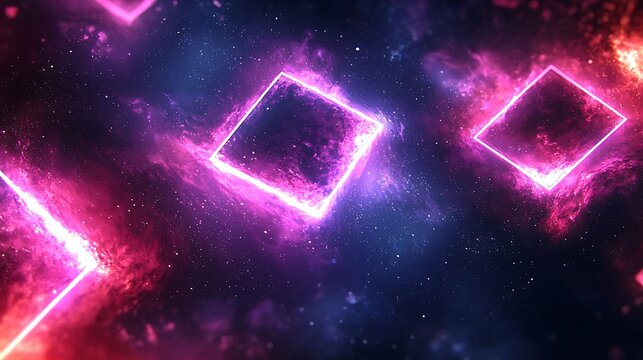 Neon squares in a vibrant cosmic nebula. - Powered by Adobe