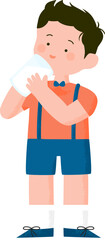Fototapeta premium Happy cute cartoon little kid boy drink growth milk vector illustration