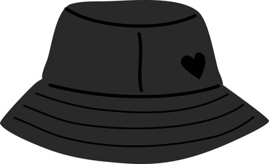 Hand drawn cute bucket hat with heart sign. Flat vector illustration.