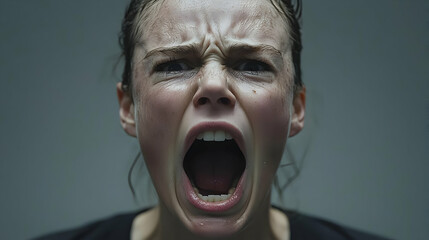 Woman Expressing Intense Anger In Close Up Studio Portrait
