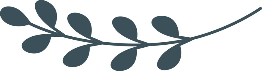 Blue Hand Drawn Flat Vector Branch with Leaves for Winter and Autumn Decoration