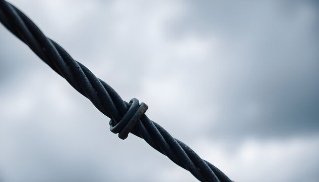 close up of a wire with a cloudy sky in the background