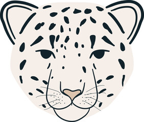 Hand drawn jungle animal portrait snow leopard head face