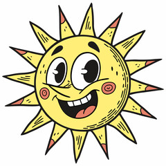Happy Cartoon Sun with Face Vector