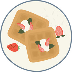 Hand drawn Belgian Waffles with Strawberry Fruit