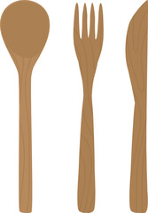 Hand drawn wooden spoon fork knife