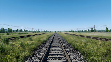 Obraz premium Panoramic View Of Railroad Tracks Through Open Fields