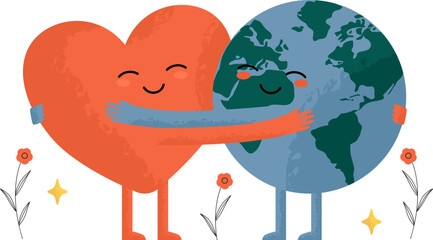 World heart day. Earth and heart hugging together. Health, humanitarian, environment day. Happy Hugs.