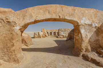 Abandoned Star Wars movie sets lurk in the Tunisian Sahara Desert.