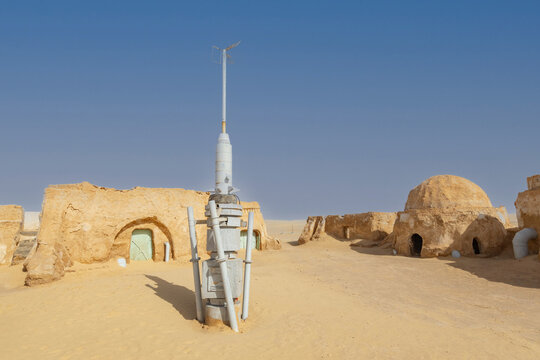 Abandoned Star Wars movie sets lurk in the Tunisian Sahara Desert.