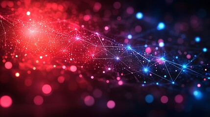 Abstract digital network display of interconnected nodes.