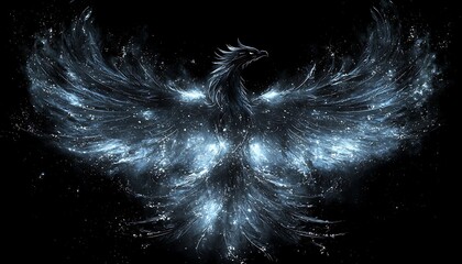 Majestic, ethereal phoenix soaring through the night.