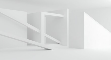 Fototapeta premium White Abstract Structure Installation in Empty Room